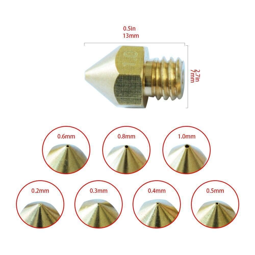 Tronxy 7 pcs MK8 M6 Brass Copper Nozzle J-head Extrusion 3D Printer Parts For 1.75MM Filaments