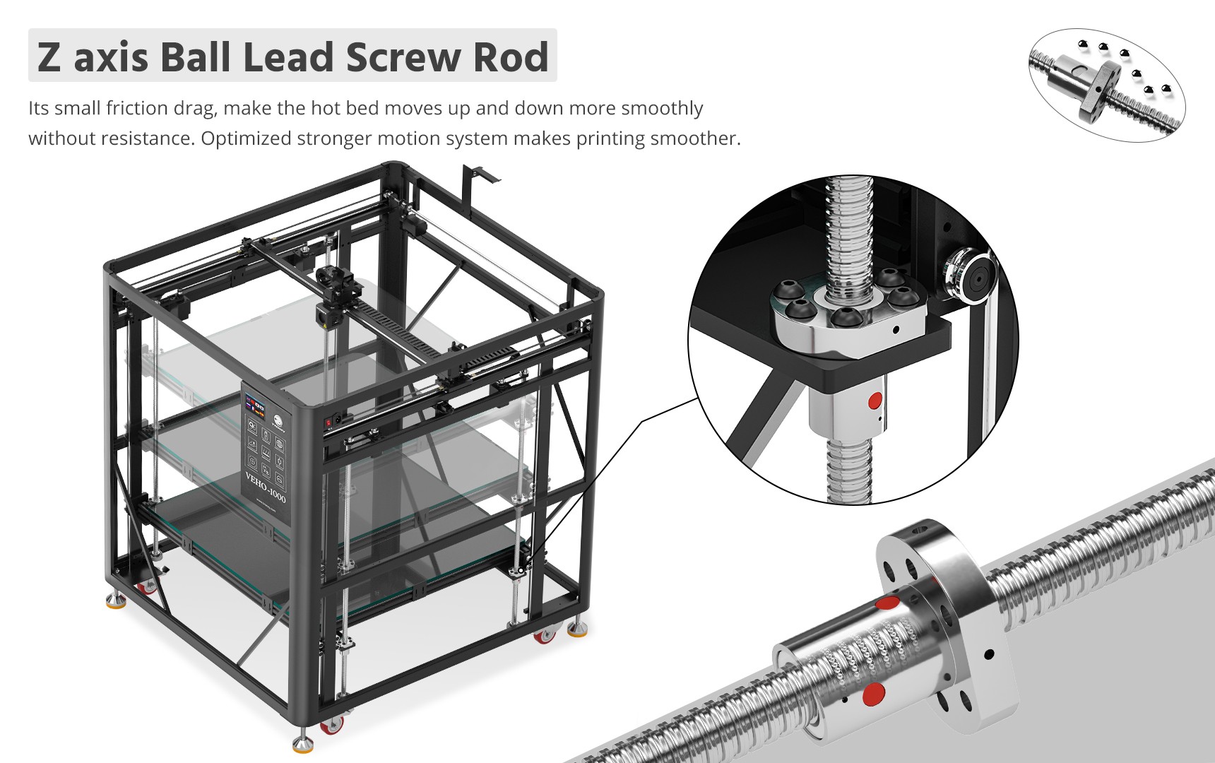 VEHO 1000 3D Printer Z-axis Ball Screw: Precision Transmission, Stable and Efficient Vertical Motion Core