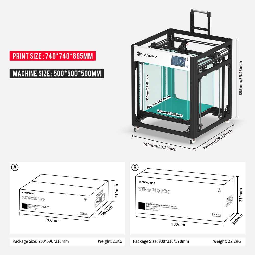VEHO 500 PRO 3D Printer with Klipper Firmware,Support High Speed Printing