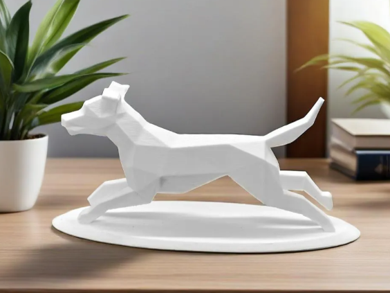 Low polygon running puppy sculpture