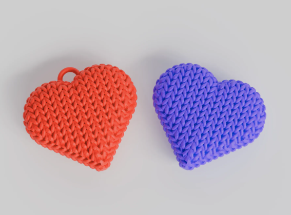 Double-sided knitted heart keychain