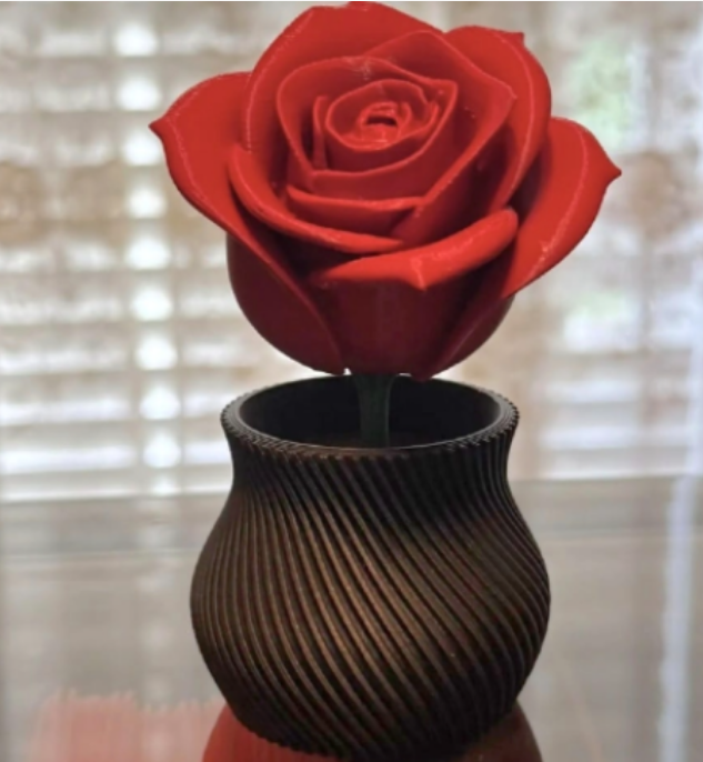 Elegant 3D Rose and Textured Vase Gift