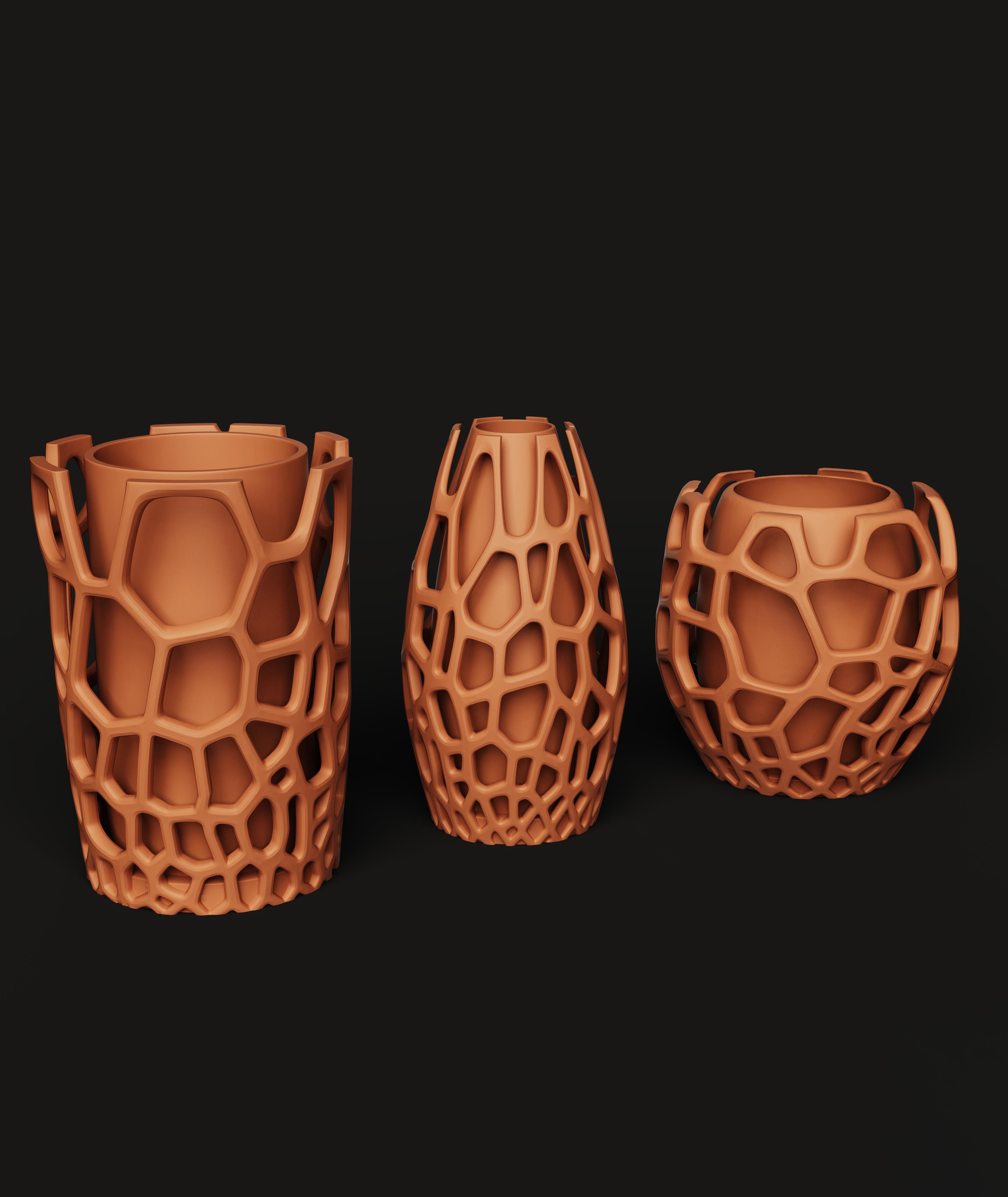 Voronoi Geometric Planter Set | Modern 3D Printed Flower Pot | Organic Mesh Decor